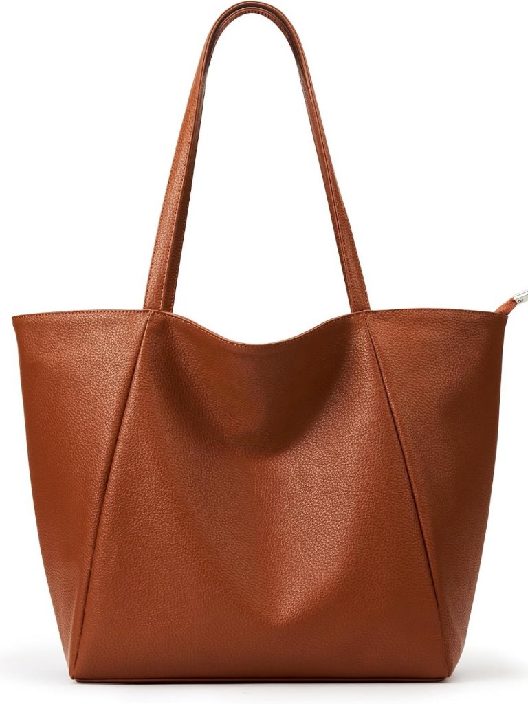 Large Vegan Leather Tote Bag - Casual Zipper Work & Weekend Hobo Purse For Women
